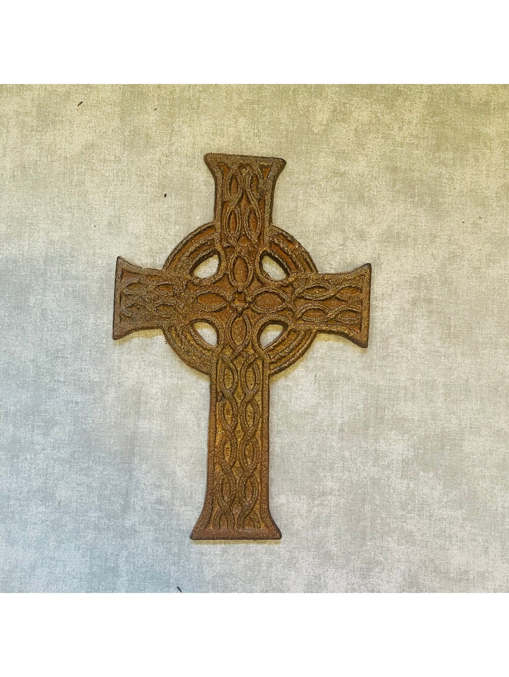 Vintage Cast Iron Celtic Cross Wall Hanging Rustic Textured Braided Knot Mexico